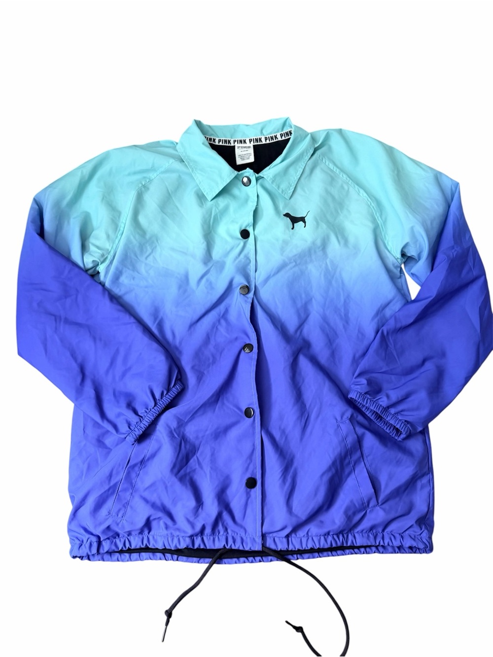VICTORIA’S SECRET PINK ombré blue Jacket Button Up Windbreaker SZ Med Like New